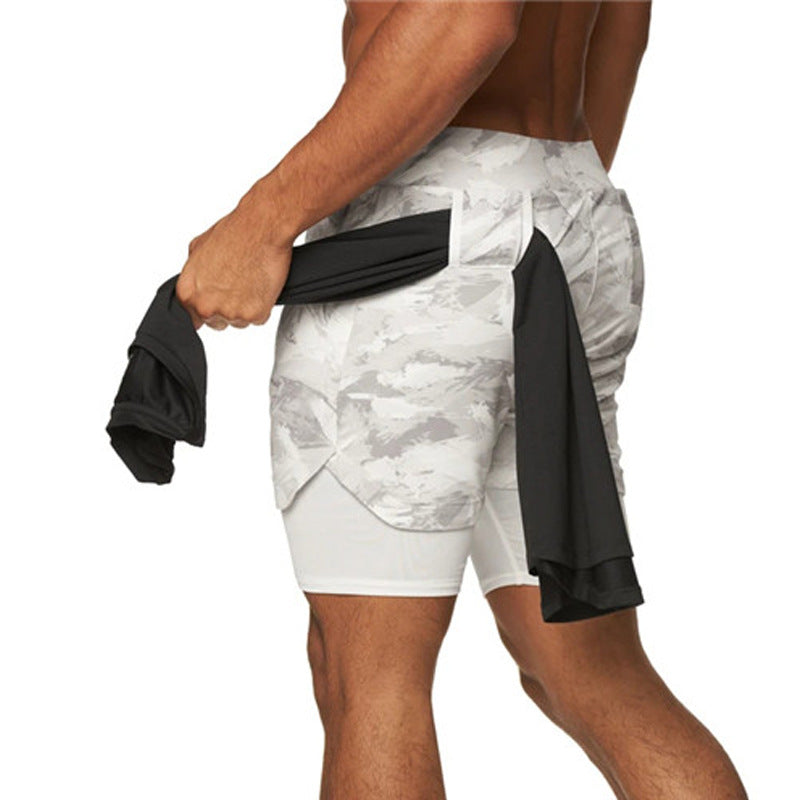 Muscle-Burning Athletic Shorts for Men, Double-Layer Color-Blocked Towel Hook Design, Breathable Solid Color Shorts