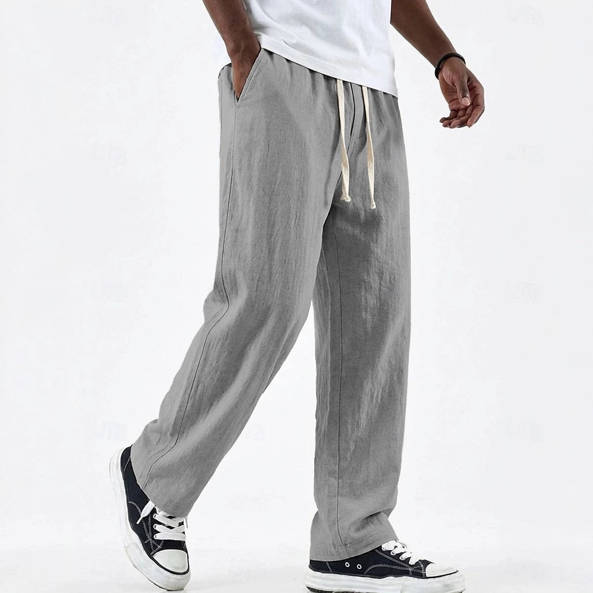 Pantalón Casual de Lino y Algodón Pierna Ancha para Hombre