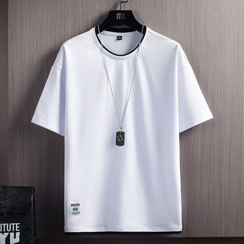 Camiseta casual color sólido para hombre - Manga corta cuello redondo