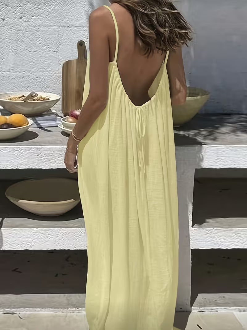 Vestido Largo Suelto Sin Mangas con Tirantes y Espalda Descubierta