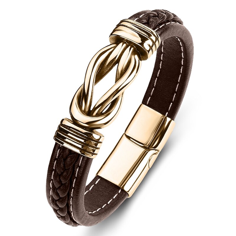 Pulsera Punk de Cuero y Acero Inoxidable para Hombre