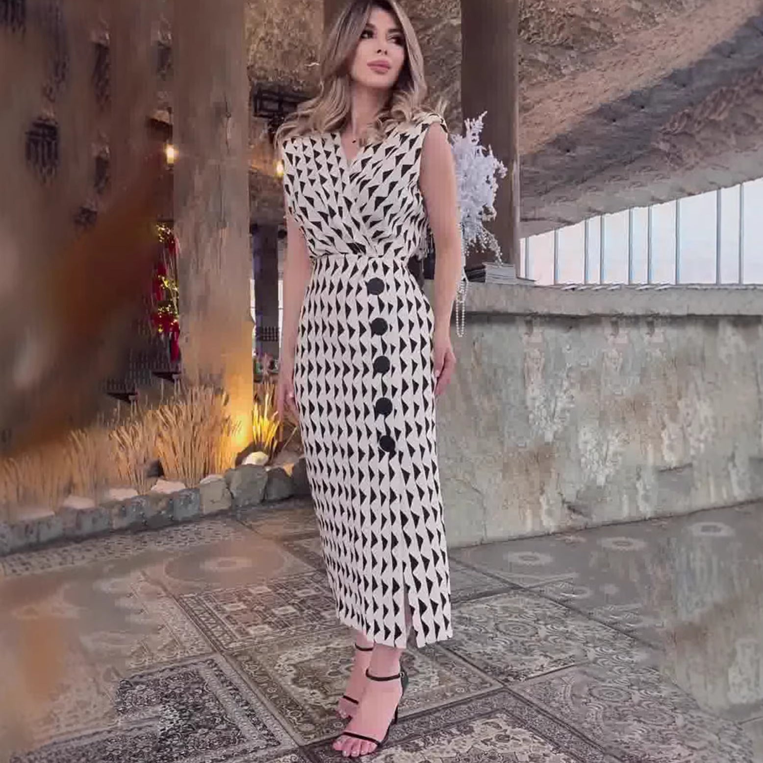 Vestido largo casual escote en V - Estilo retro elegante