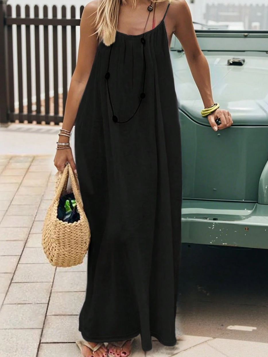 Vestido Largo Suelto Sin Mangas con Tirantes y Espalda Descubierta