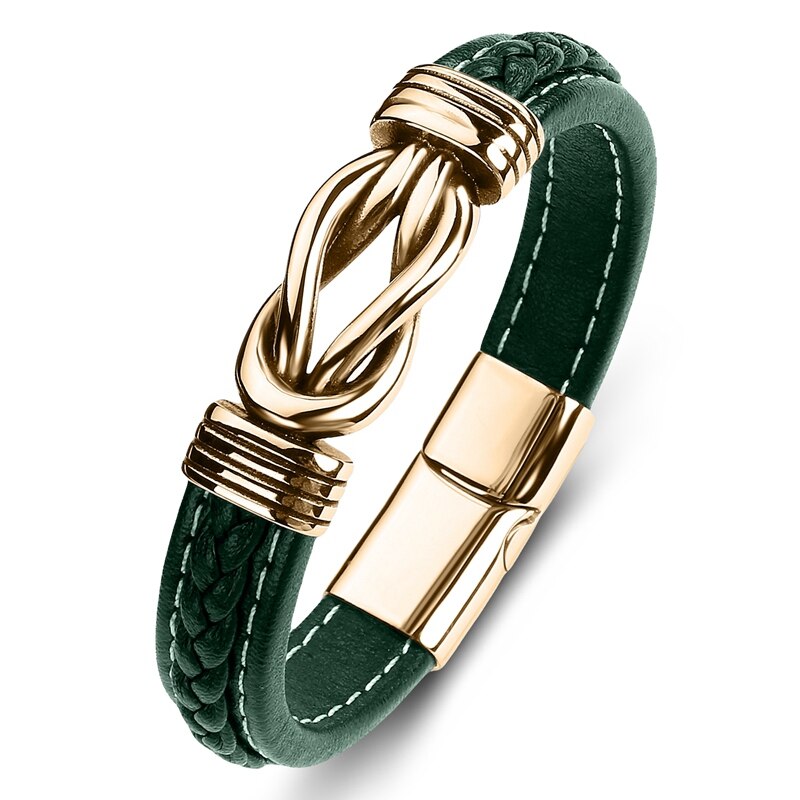 Pulsera Punk de Cuero y Acero Inoxidable para Hombre
