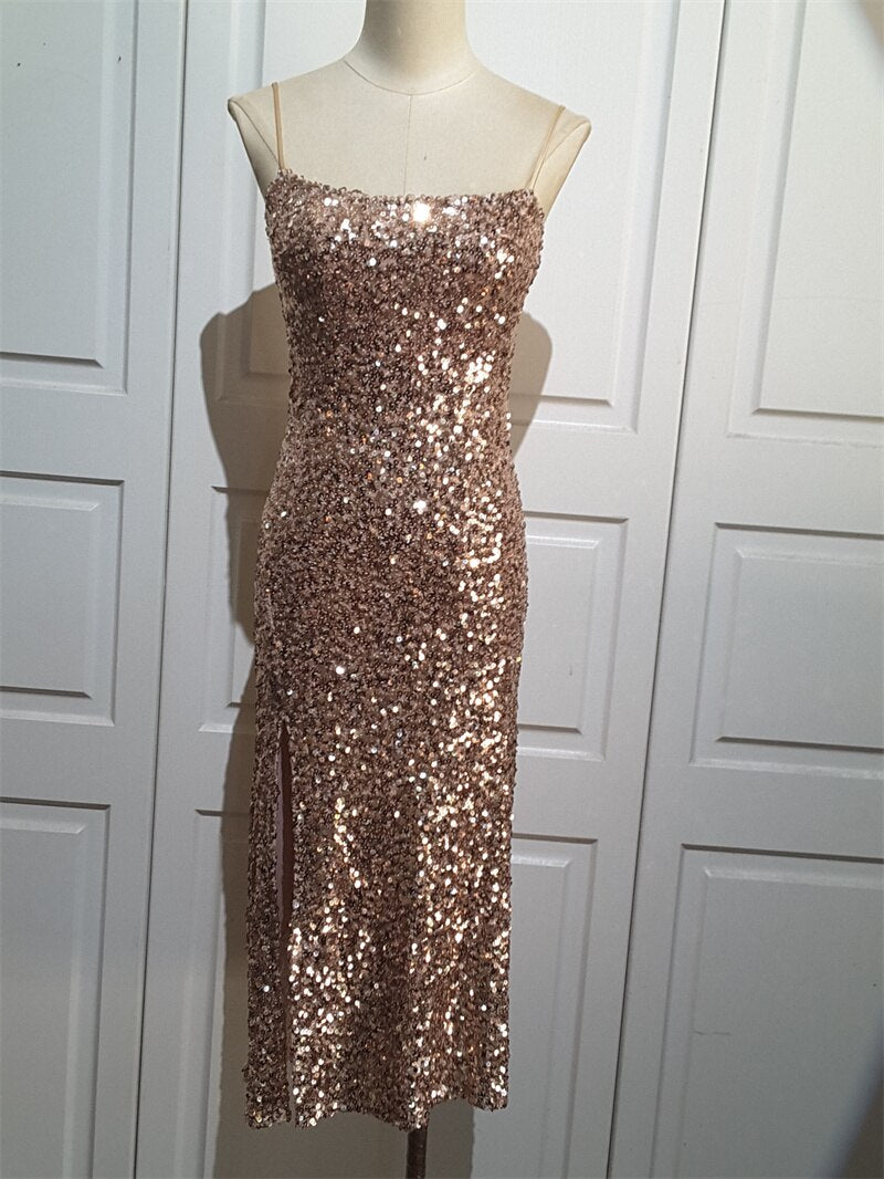 Vestido de Fiesta con Lentejuelas y Split para Mujer