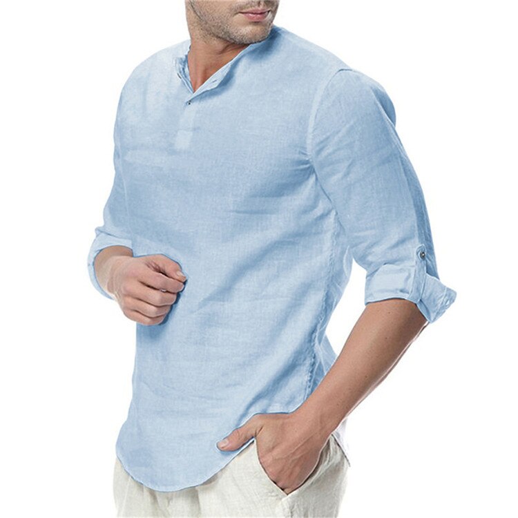 Camisa de lino manga larga para hombre - Casual transpirable