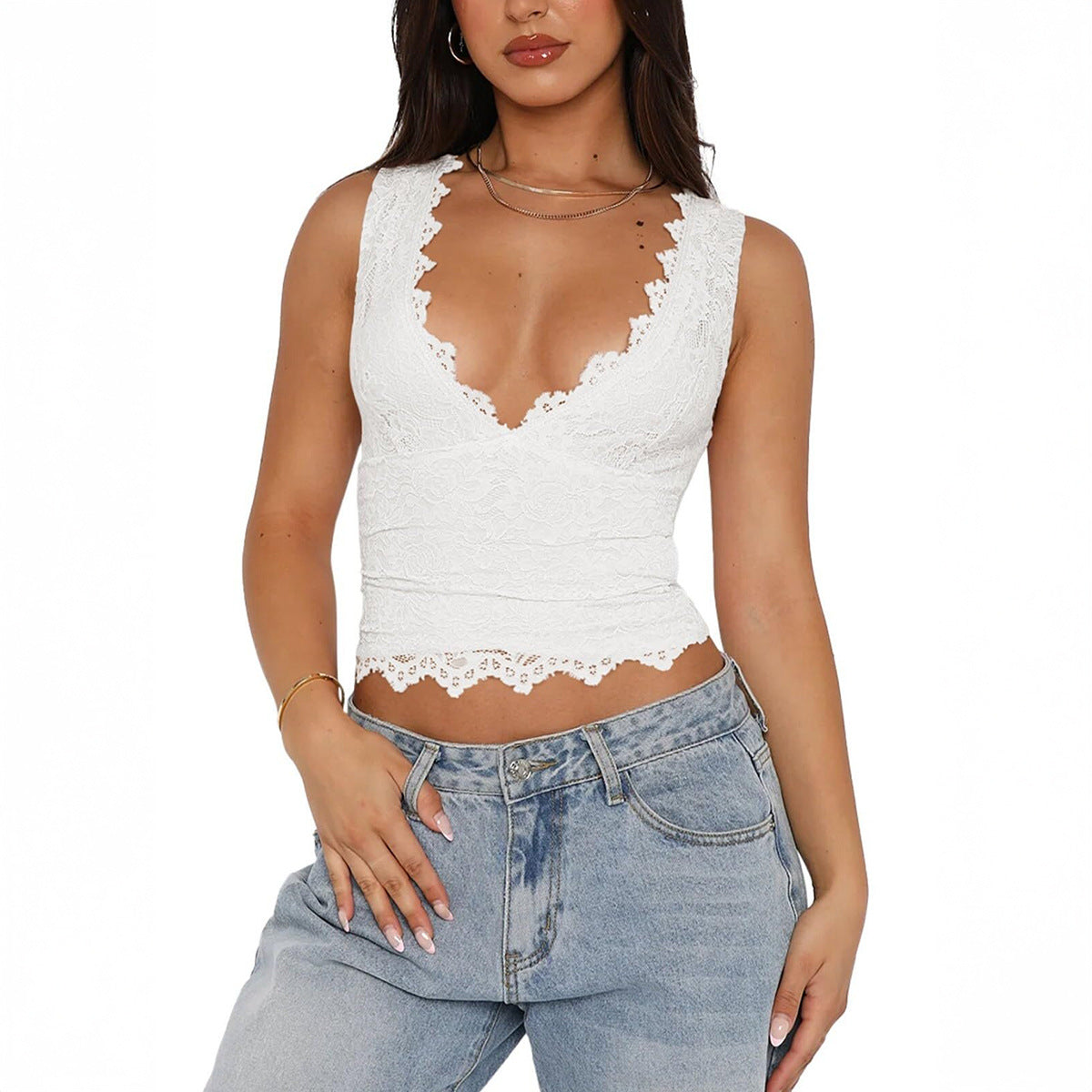 Crop Top de Encaje Estilo Y2K para Mujer