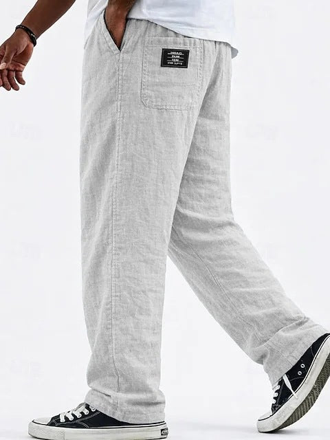 Pantalón Casual de Lino y Algodón Pierna Ancha para Hombre