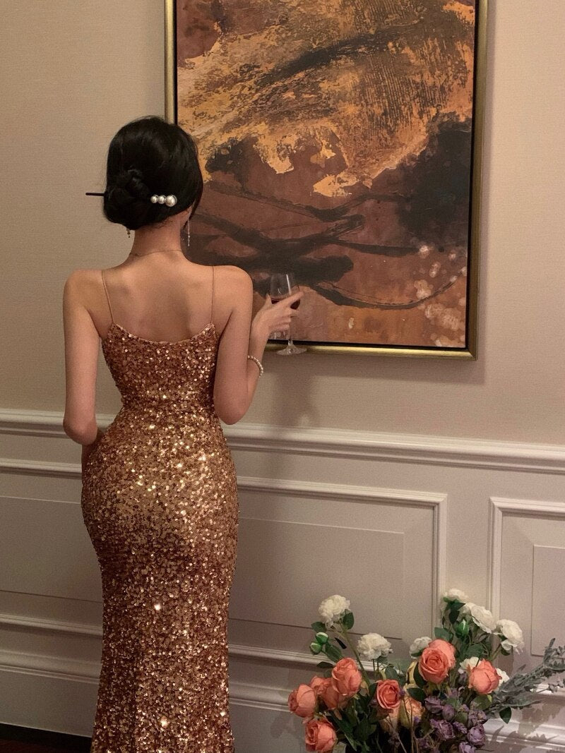 Vestido de Fiesta con Lentejuelas y Split para Mujer