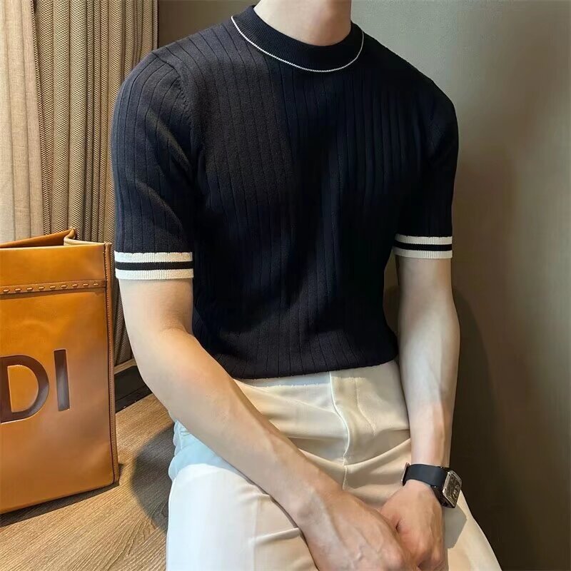 Camiseta de punto cuello redondo para hombre - Manga corta color sólido