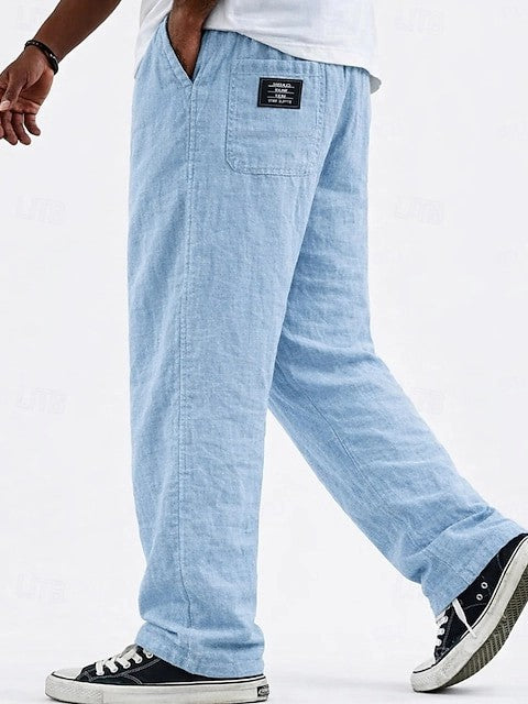 Pantalón Casual de Lino y Algodón Pierna Ancha para Hombre