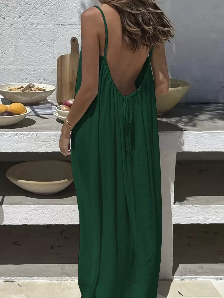 Vestido Largo Suelto Sin Mangas con Tirantes y Espalda Descubierta