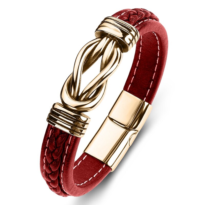 Pulsera Punk de Cuero y Acero Inoxidable para Hombre