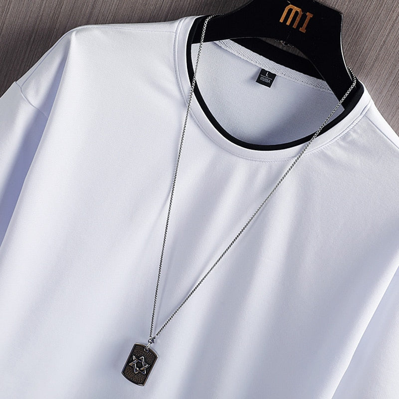 Camiseta casual color sólido para hombre - Manga corta cuello redondo
