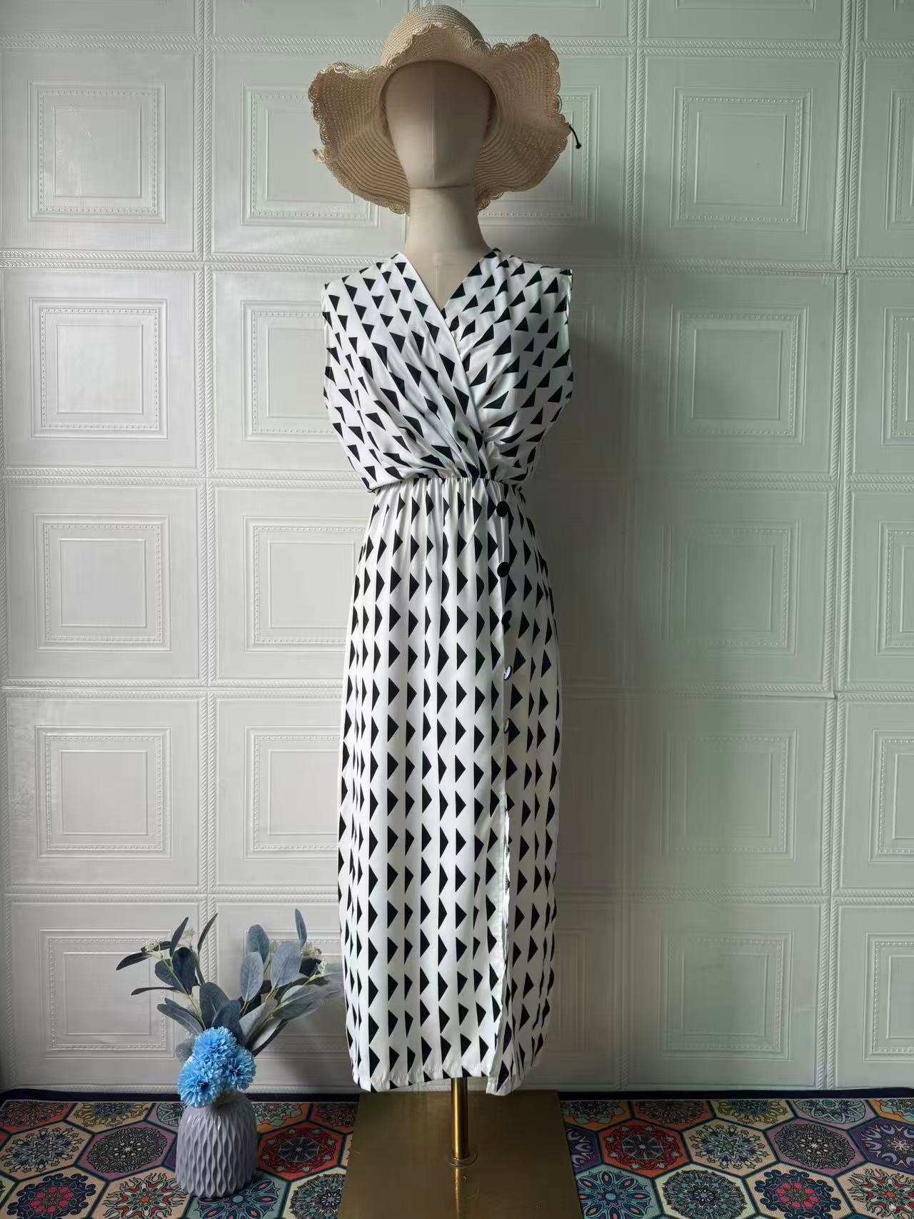 Vestido largo casual escote en V - Estilo retro elegante