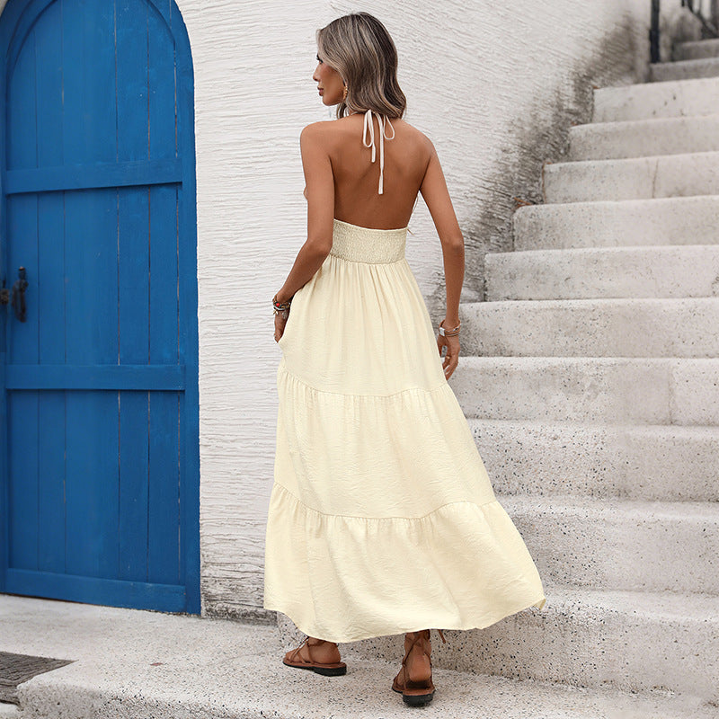 Deep V-neck hanging neck backless dress