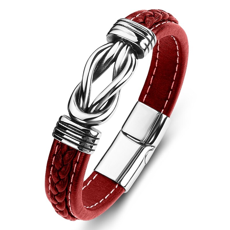 Pulsera Punk de Cuero y Acero Inoxidable para Hombre