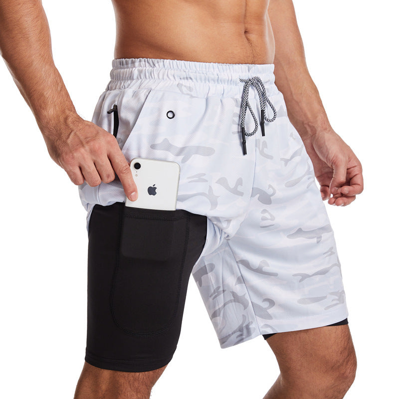 Men's Running Earphone Shorts, Quick-Dry Athletic Shorts, Fitness Fashionable Trendy Anti-See-Through Five-Inch Shorts