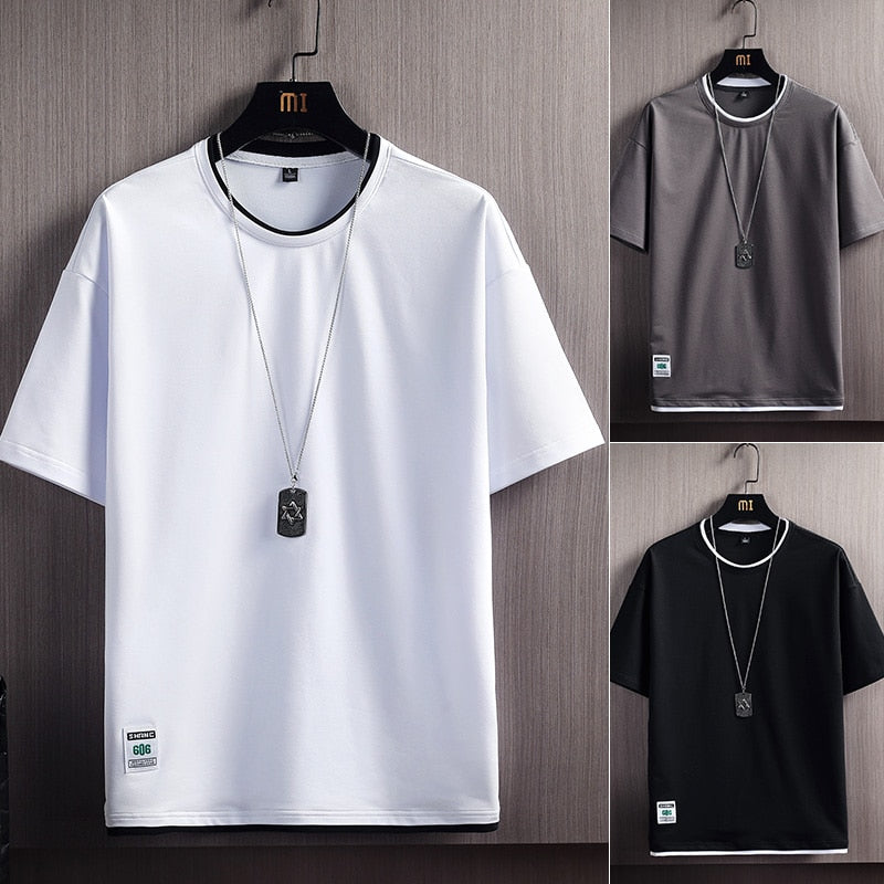 Camiseta casual color sólido para hombre - Manga corta cuello redondo