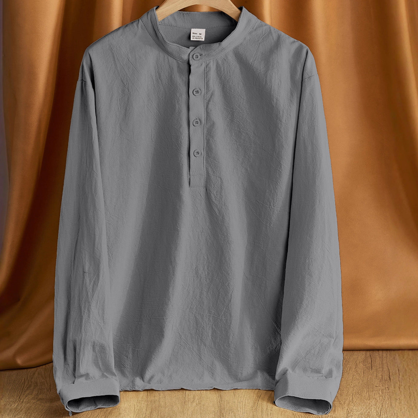 Camisa cuello redondo manga larga para hombre - Lino y poliéster