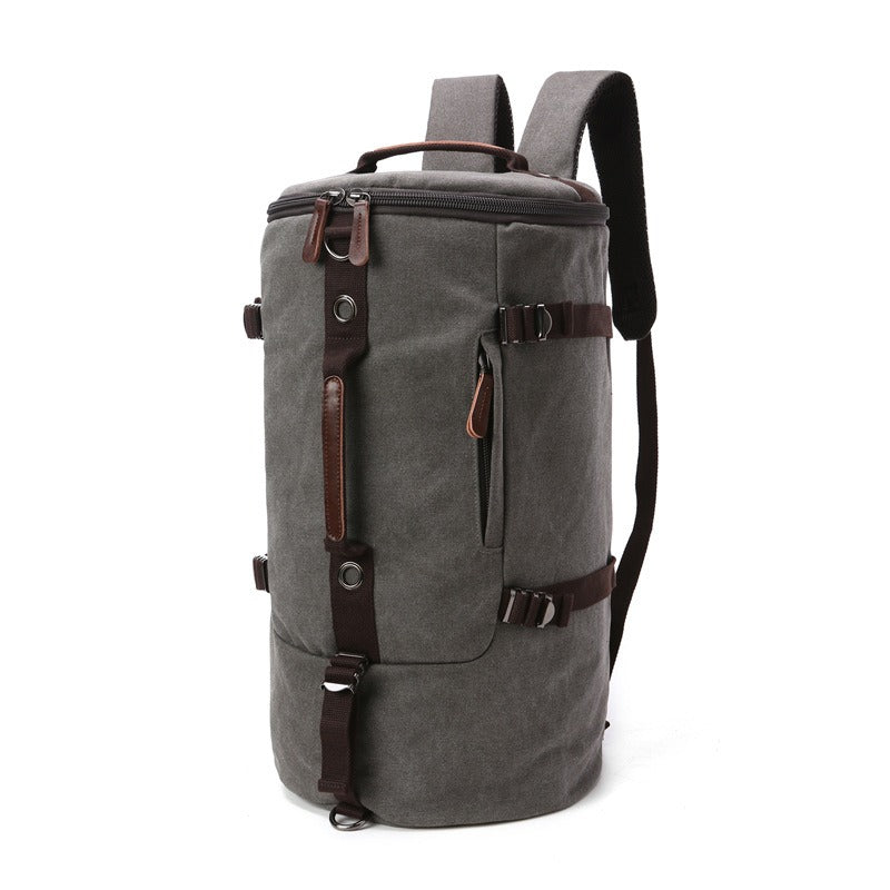 Mochila de viaje en canvas para hombre - Bolso cilíndrico multifuncional