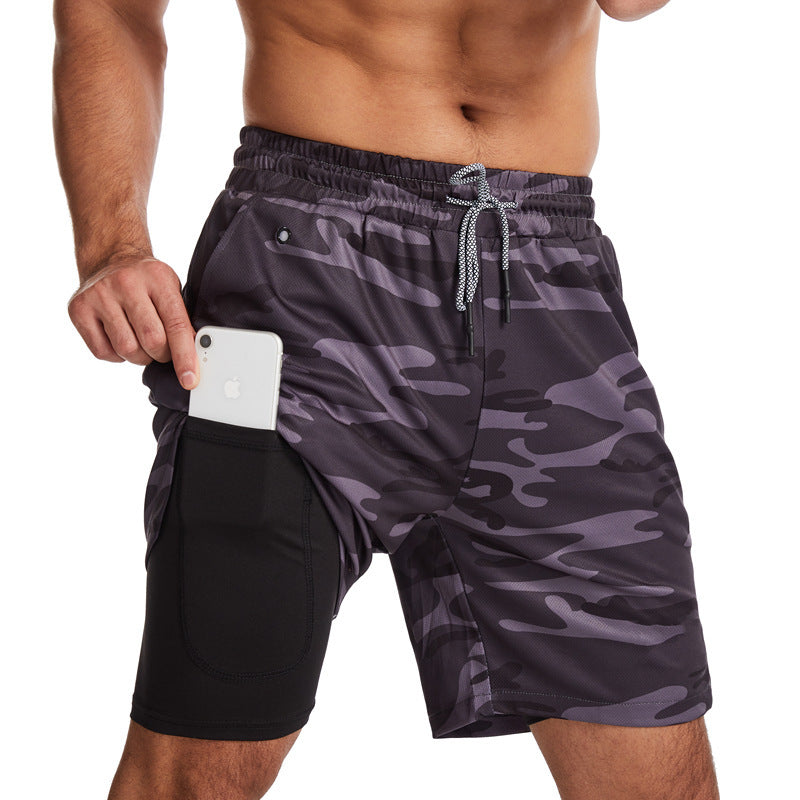 Men's Running Earphone Shorts, Quick-Dry Athletic Shorts, Fitness Fashionable Trendy Anti-See-Through Five-Inch Shorts