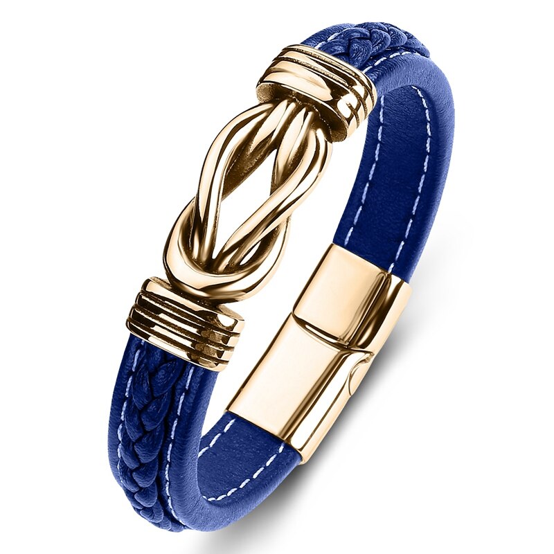 Pulsera Punk de Cuero y Acero Inoxidable para Hombre
