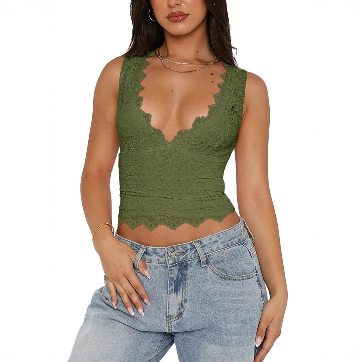 Crop Top de Encaje Estilo Y2K para Mujer