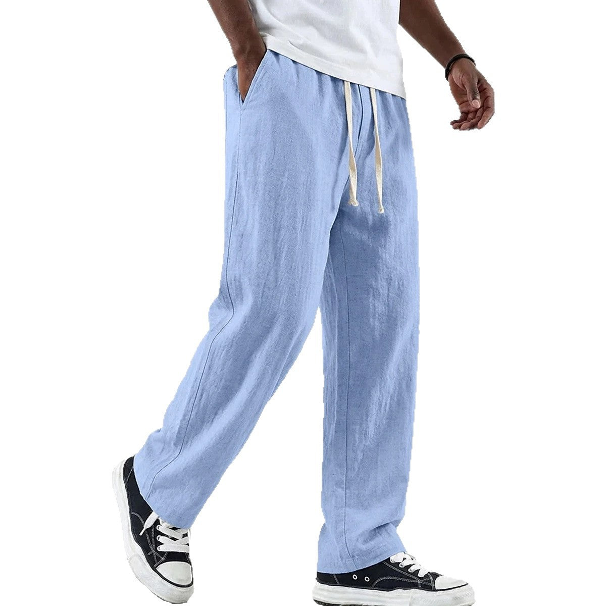 Pantalón Casual de Lino y Algodón Pierna Ancha para Hombre