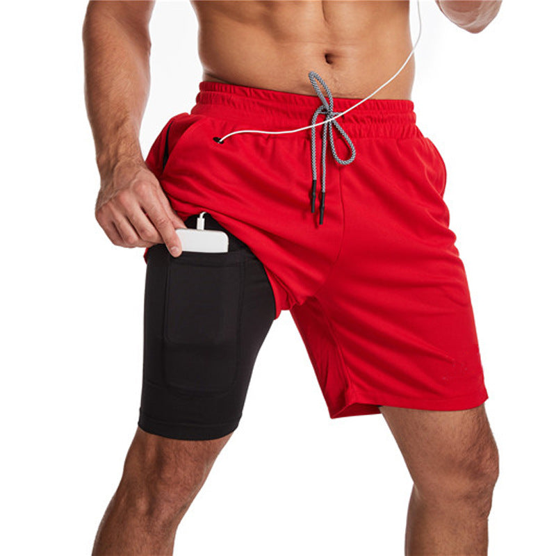 Men's Running Earphone Shorts, Quick-Dry Athletic Shorts, Fitness Fashionable Trendy Anti-See-Through Five-Inch Shorts