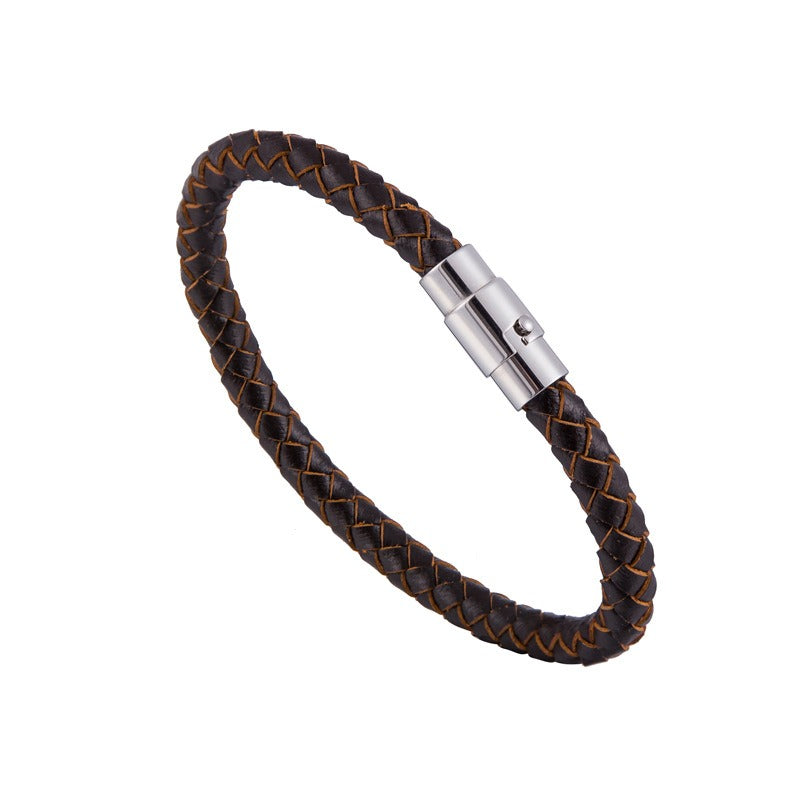 Pulsera de Cuero Trenzado para Hombre - Acero Inoxidable