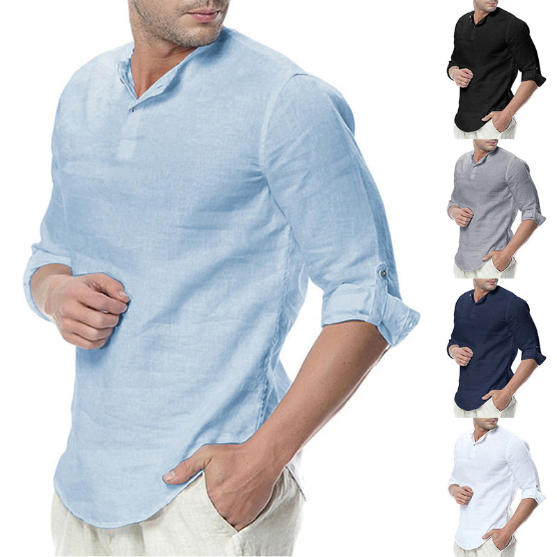 Camisa de lino manga larga para hombre - Casual transpirable