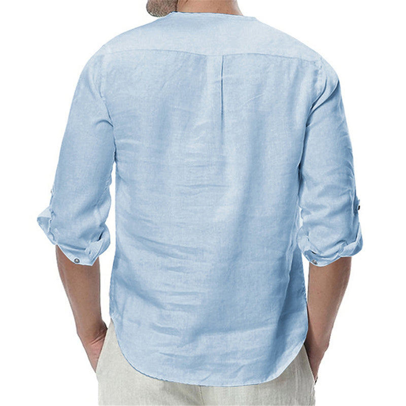Camisa de lino manga larga para hombre - Casual transpirable