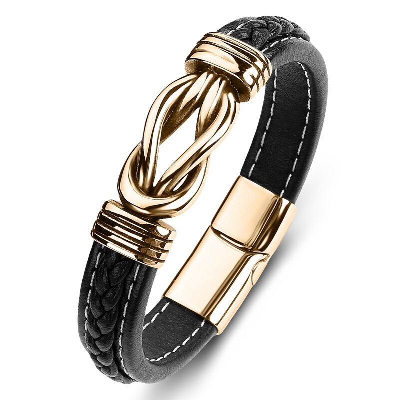 Pulsera Punk de Cuero y Acero Inoxidable para Hombre