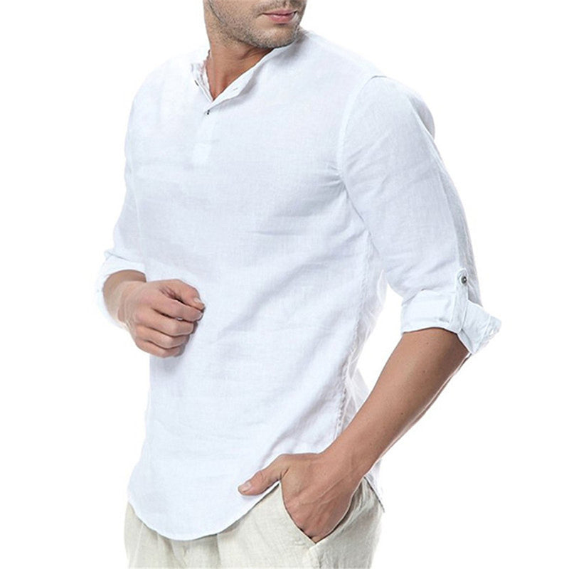 Camisa de lino manga larga para hombre - Casual transpirable
