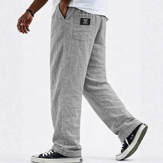 Pantalón Casual de Lino y Algodón Pierna Ancha para Hombre