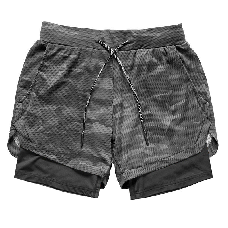 Muscle-Burning Athletic Shorts for Men, Double-Layer Color-Blocked Towel Hook Design, Breathable Solid Color Shorts
