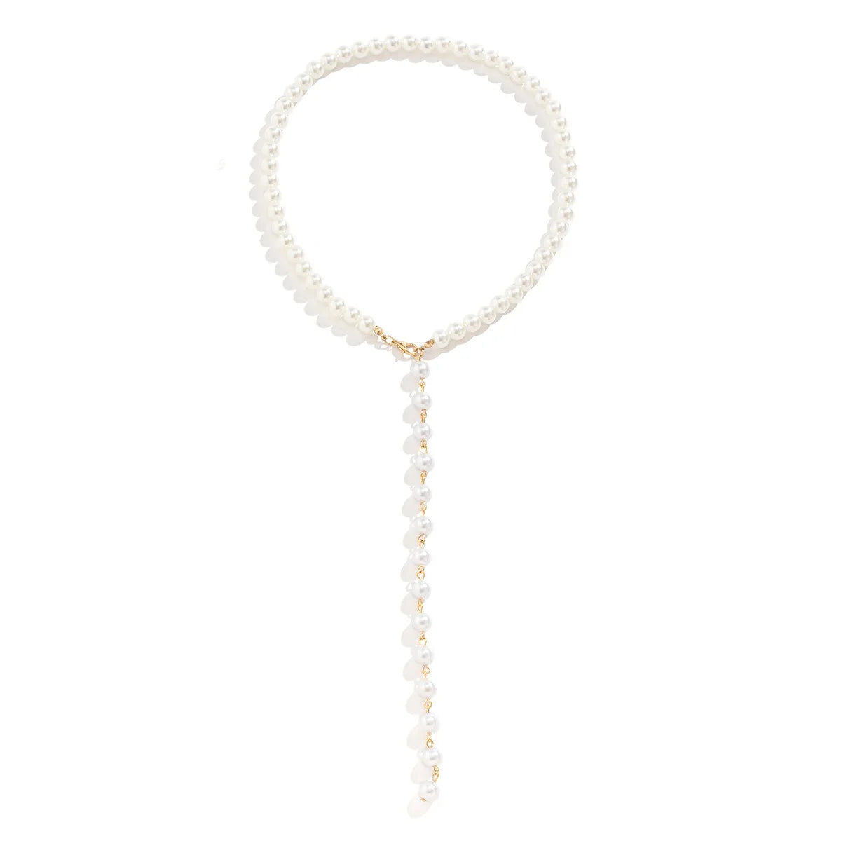 Collar Largo Dorado de Perlas Retro para Mujer