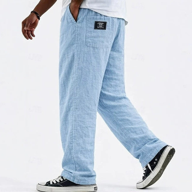 Pantalón Casual de Lino y Algodón Pierna Ancha para Hombre