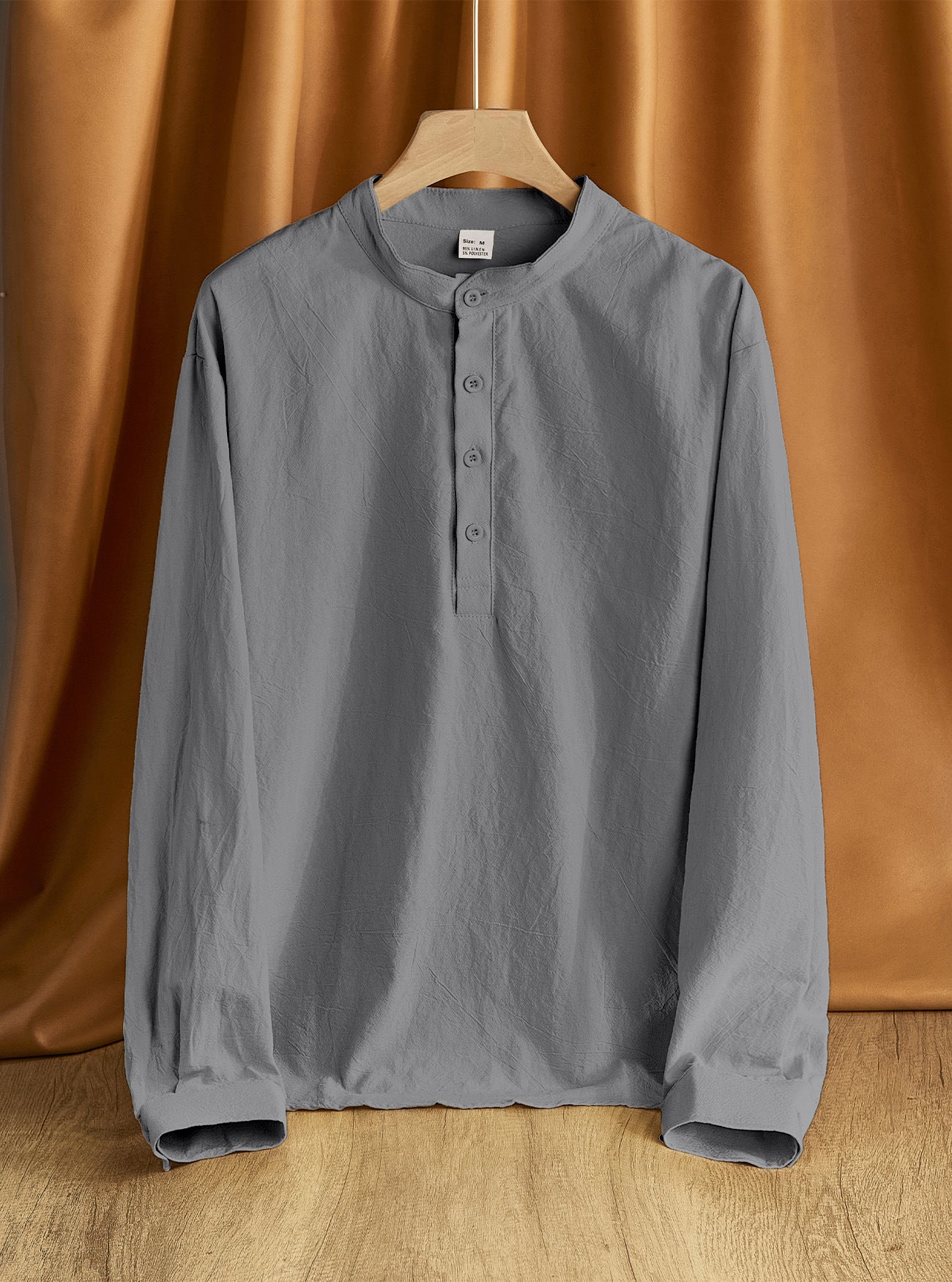 Camisa cuello redondo manga larga para hombre - Lino y poliéster