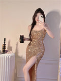 Vestido de Fiesta con Lentejuelas y Split para Mujer