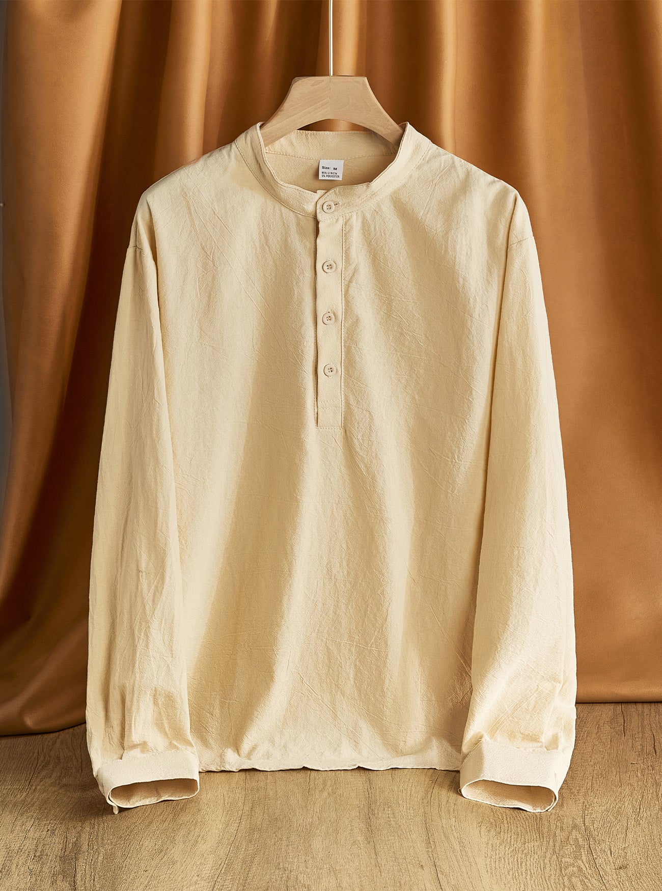 Camisa cuello redondo manga larga para hombre - Lino y poliéster