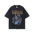 Retro washed and distressed band printed T-shirt for men and women couple Oversize short sleeved