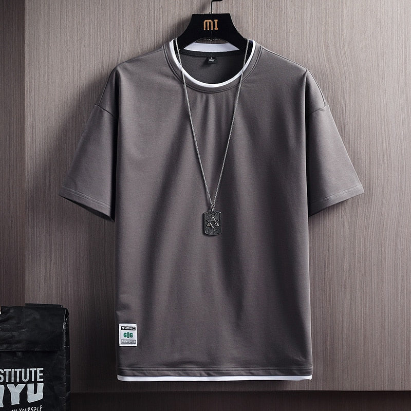 Camiseta casual color sólido para hombre - Manga corta cuello redondo