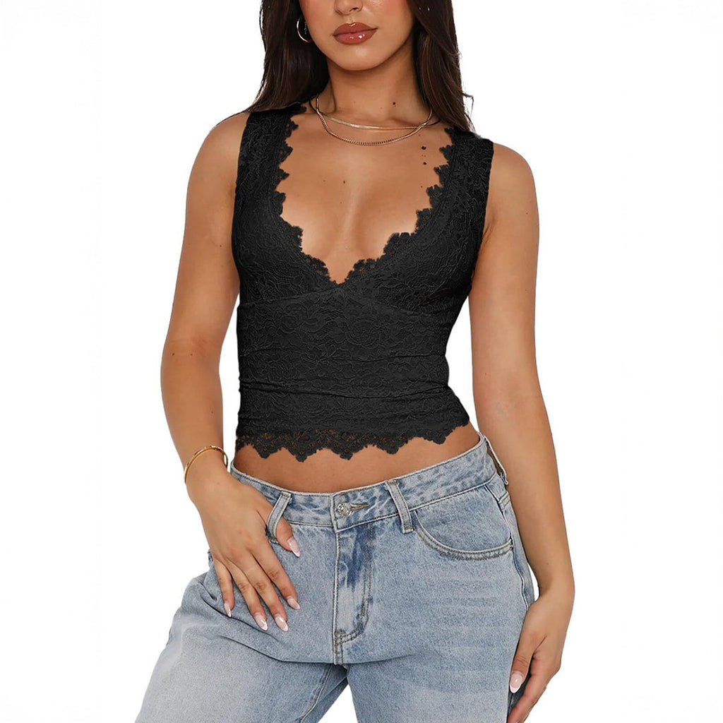 Crop Top de Encaje Estilo Y2K para Mujer