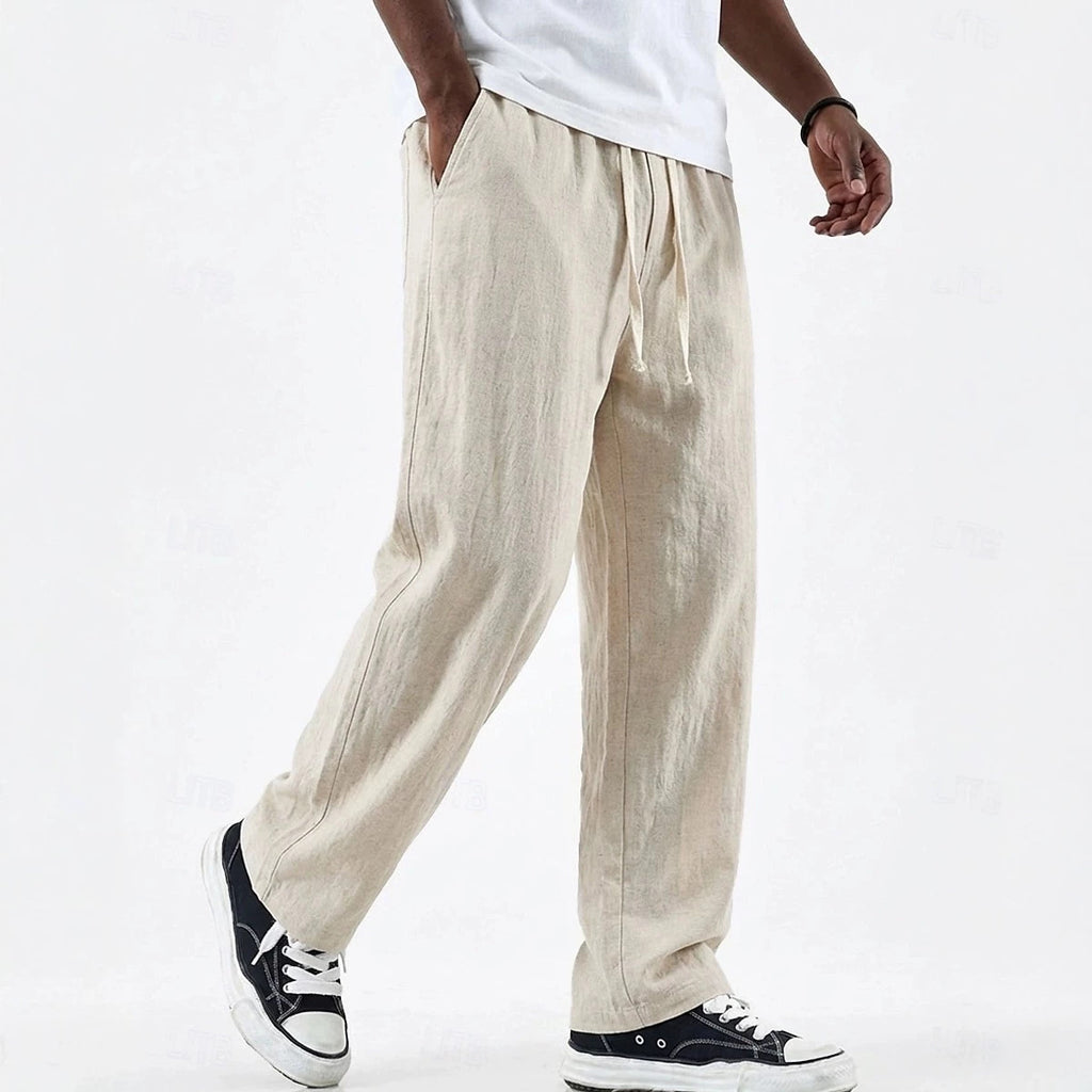 Pantalón Casual de Lino y Algodón Pierna Ancha para Hombre