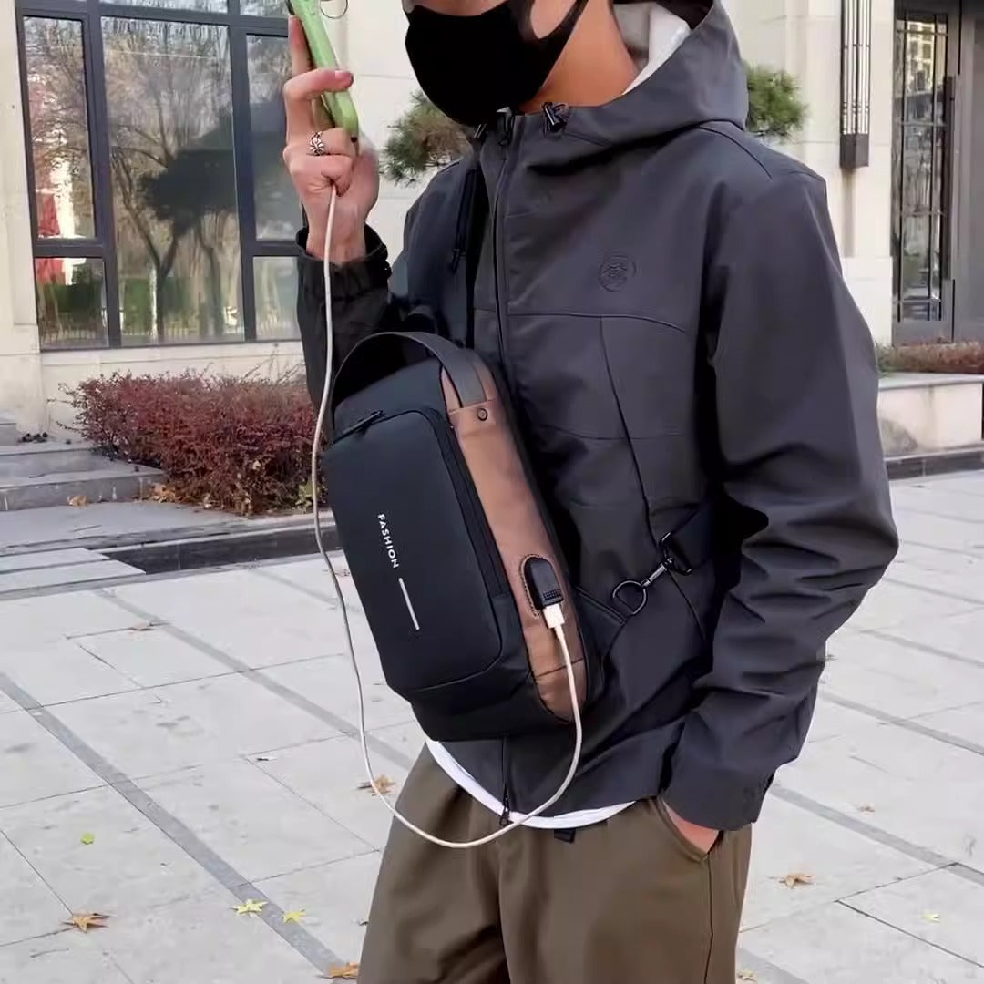 Bolso Bandolera Antirrobo con Carga USB para Hombre - Impermeable