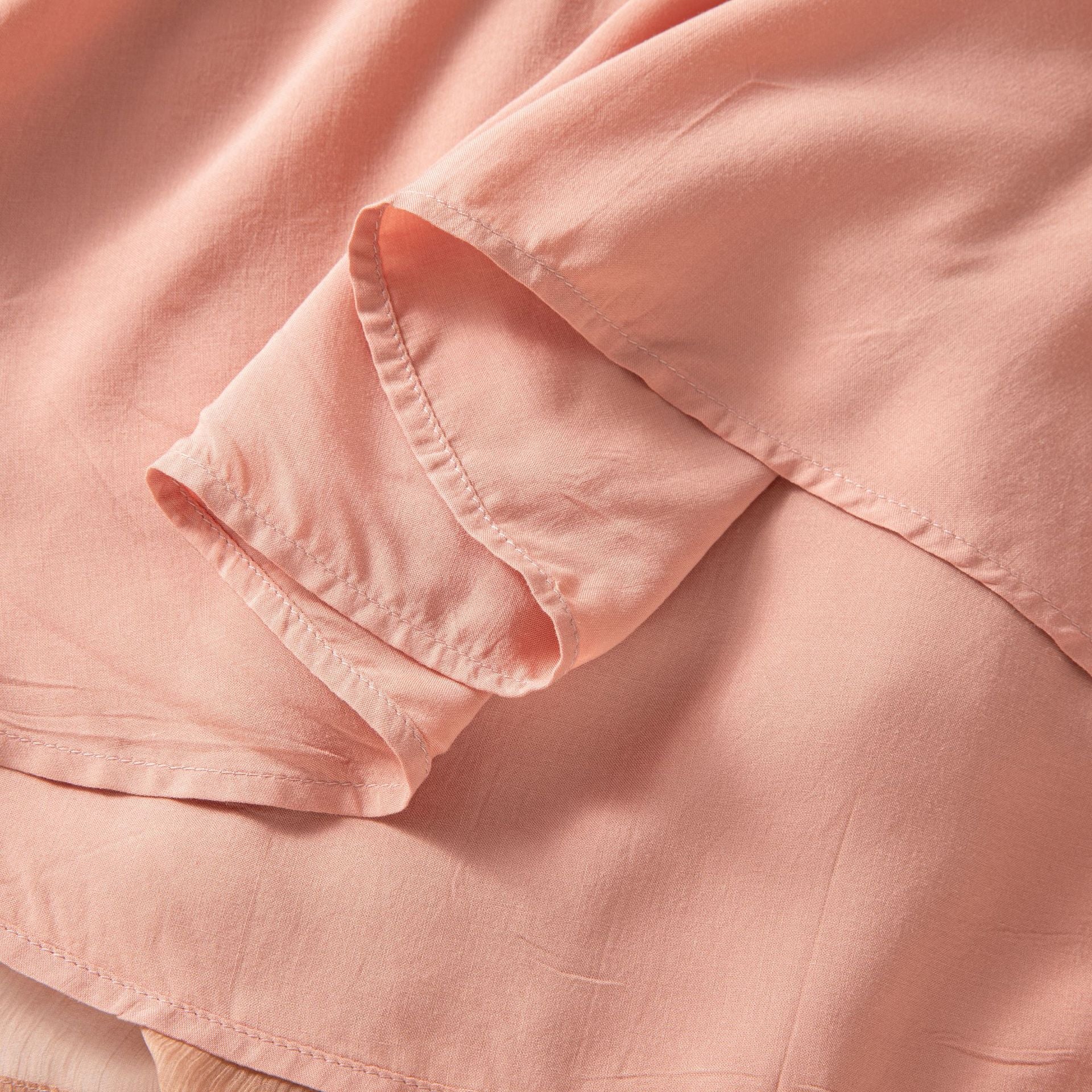 Ruffled Silk Long Sleeve Dress, Youthful Cinnamon Pink Beach Vacation Mulberry Silk Sarong Dress