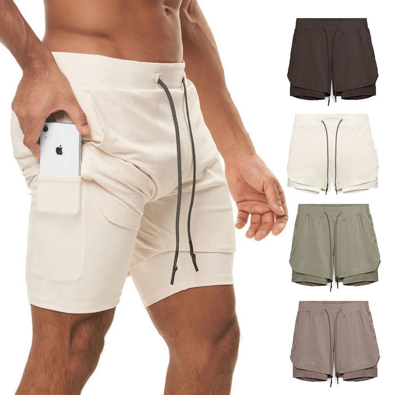 Muscle-Burning Athletic Shorts for Men, Double-Layer Color-Blocked Towel Hook Design, Breathable Solid Color Shorts