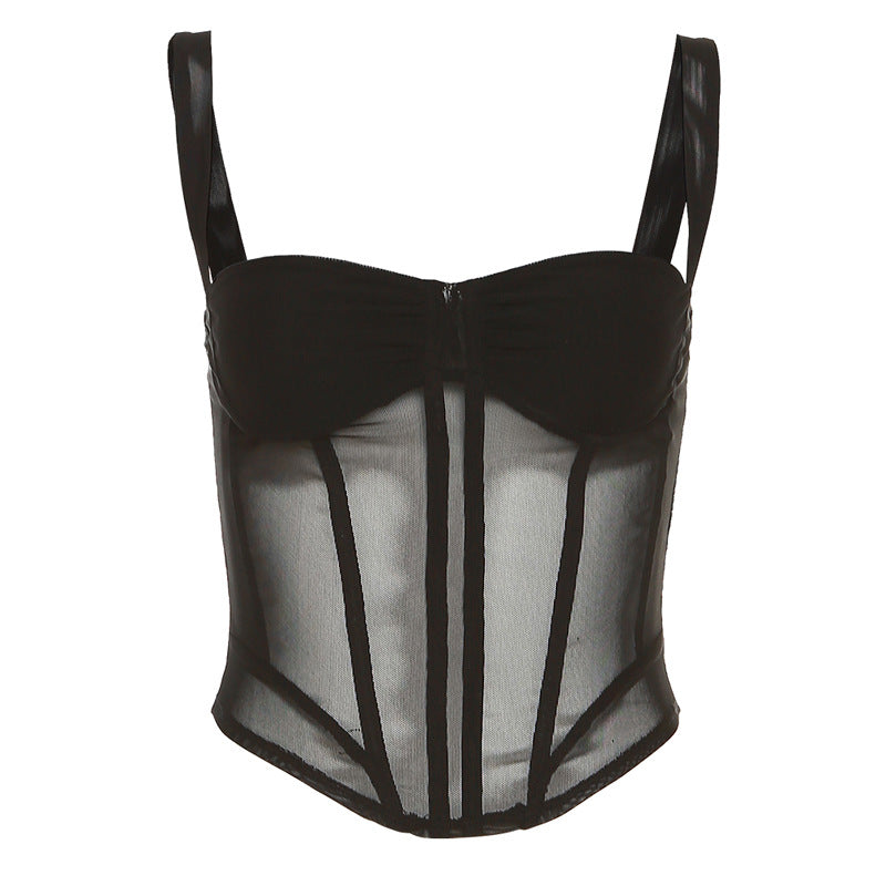 Crop Top Estilo Corsé de Malla Sexy para Mujer